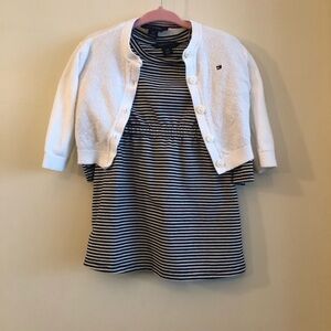 Tommy Hilfiger Baby Girl Navy Stripped Ruffle Dress and Cardigan 2-Piece 12M